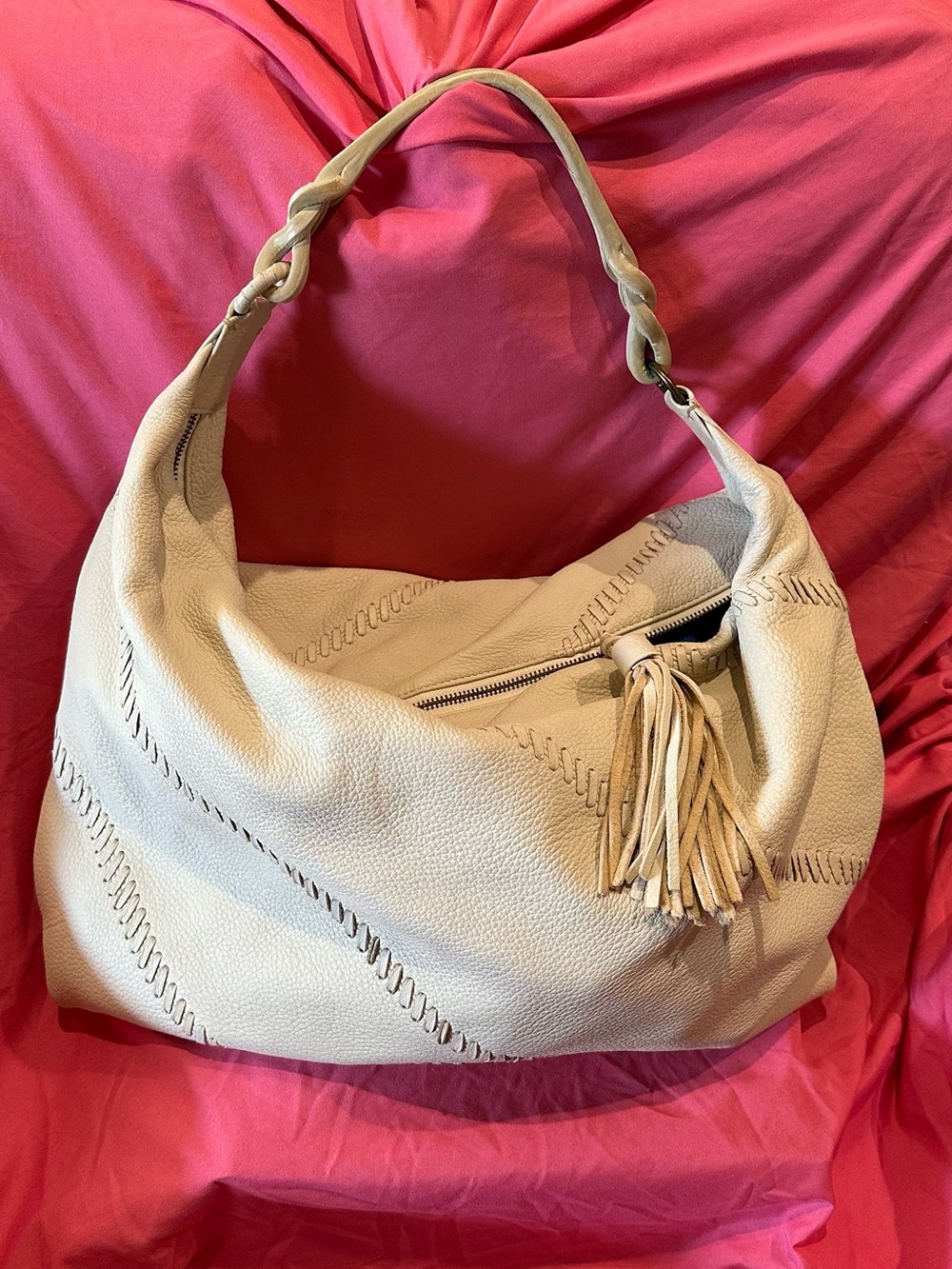 Carlos Falchi soft pebbled leather hobo shoulder bag